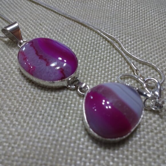 Gorgeous PINK BOTSWANA AGATE Handmade Sterling Pendant/Chain #142C - Picture 1 of 3